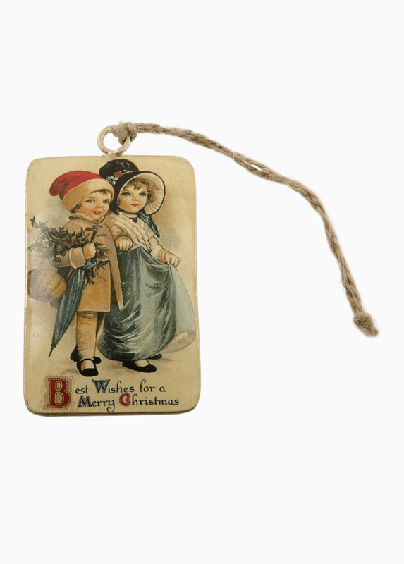 Vintage tinnpynt med vintermotiv